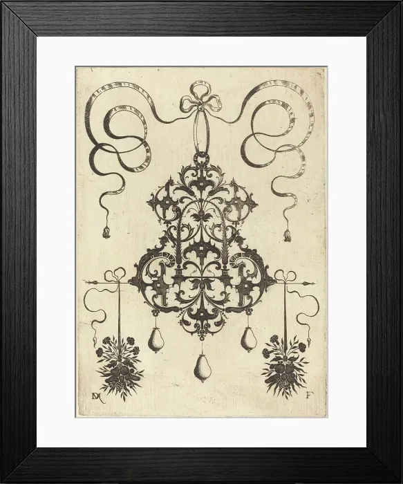 Framed Print : Large Pendant, Lower Left and Right Two Bunches of Grass, Flowers, and Fruit, 1596. Creator: Daniel Mignot Framed Print : Large Pendant, Lower Left and Right Two Bunches of Grass, Flowers, and Fruit, 1596. Creator: Daniel Mignot