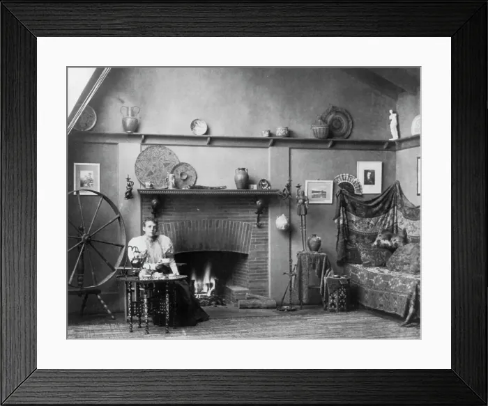 Framed Print : Self-portrait of photographer Frances Benjamin Johnston in her studio at...Washington, D.C. c1900. Creator: Frances Benjamin Johnston Framed Print : Self-portrait of photographer Frances Benjamin Johnston in her studio at...Washington, D.C. c1900. Creator: Frances Benjamin Johnston
