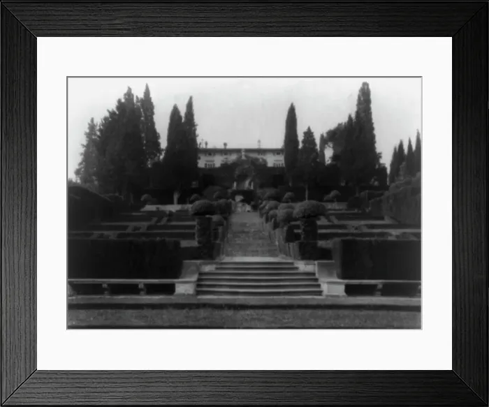 Framed Print : Villa I Tatti, estate of art historian Bernard Berenson, Ponte a Mensola, Italy: Garden... 1925. Creator: Frances Benjamin Johnston Framed Print : Villa I Tatti, estate of art historian Bernard Berenson, Ponte a Mensola, Italy: Garden... 1925. Creator: Frances Benjamin Johnston
