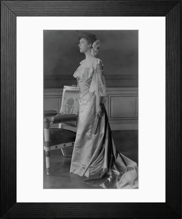 Framed Print : Alice Roosevelt Longworth, full-length portrait, standing next to chair, facing left, 1903. Creator: Frances Benjamin Johnston Framed Print : Alice Roosevelt Longworth, full-length portrait, standing next to chair, facing left, 1903. Creator: Frances Benjamin Johnston