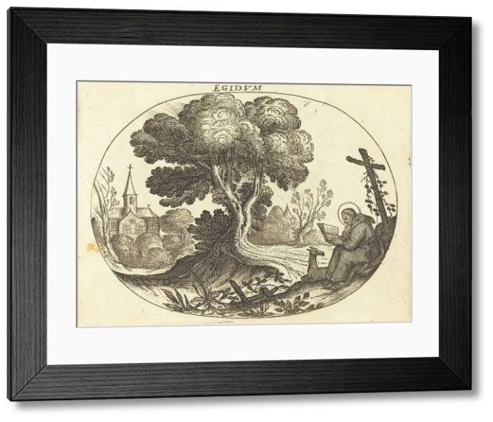 Framed Print : Saint Egidius and a Doe. Creator: Balthasar Moncornet Framed Print : Saint Egidius and a Doe. Creator: Balthasar Moncornet