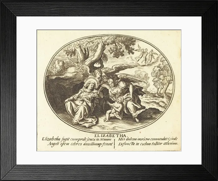 Framed Print : The Flight of Saint Elizabeth with the Infant Saint John. Creator: Balthasar Moncornet Framed Print : The Flight of Saint Elizabeth with the Infant Saint John. Creator: Balthasar Moncornet