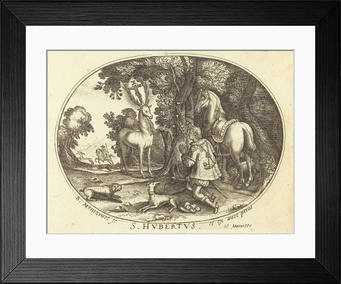 Framed Print : The Vision of Saint Hubert. Creator: Balthasar Moncornet Framed Print : The Vision of Saint Hubert. Creator: Balthasar Moncornet