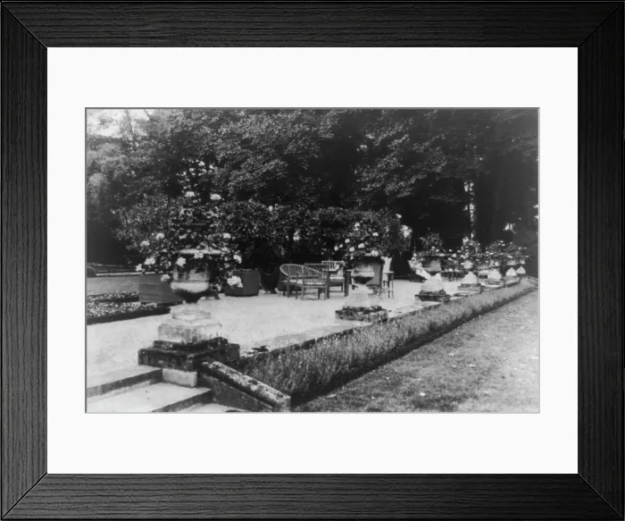 Framed Print : Terrace near the house, Pavilion Colombe, St. Brice, chateau near Paris, France, c1910 - 1925. Creator: Frances Benjamin Johnston