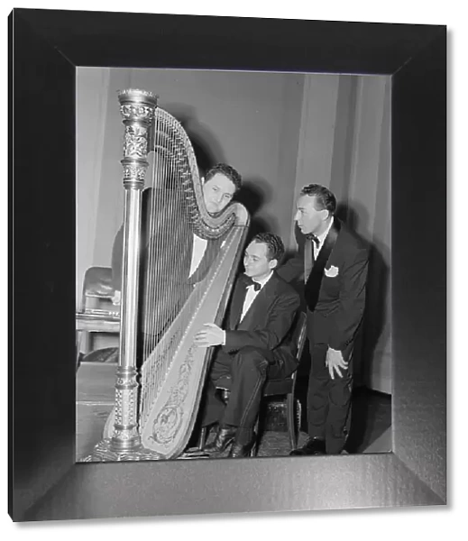 Portrait of Woody Herman, Chubby Jackson, and Abraham Rosen, Carnegie Hall(?), N.Y. Ca. April 1946. Creator: William Paul Gottlieb