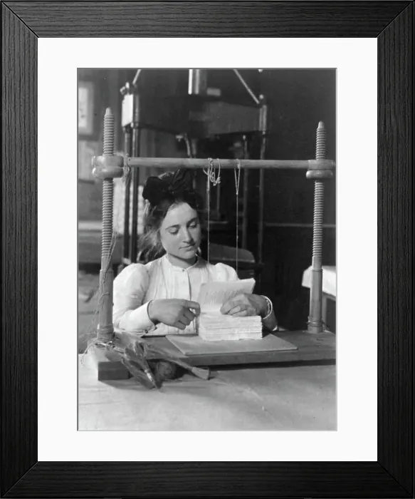Framed Print : Woman doing bookbinding at Roycroft Shops, E. Aurora, N.Y. 1900. Creator: Frances Benjamin Johnston Framed Print : Woman doing bookbinding at Roycroft Shops, E. Aurora, N.Y. 1900. Creator: Frances Benjamin Johnston