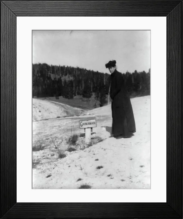 Framed Print : Frances A. Johnston mother of Frances Benjamin Johnston at Yellowstone, 1903. Creator: Frances Benjamin Johnston Framed Print : Frances A. Johnston mother of Frances Benjamin Johnston at Yellowstone, 1903. Creator: Frances Benjamin Johnston