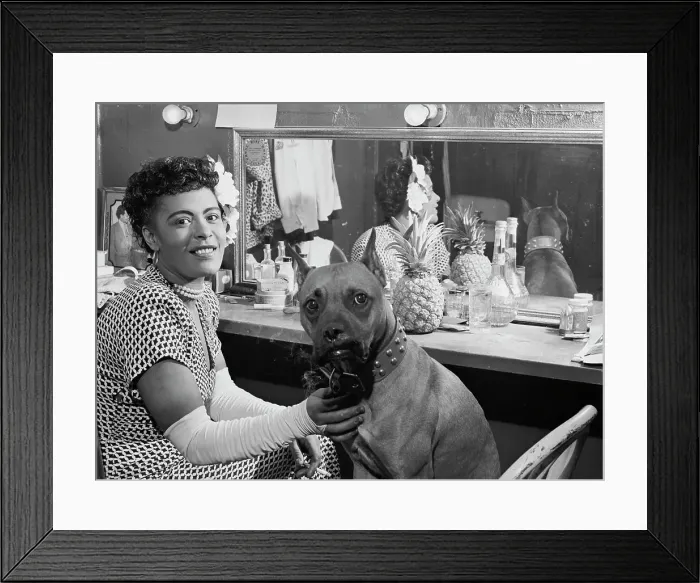 Framed Print : Portrait of Billie Holiday and Mister, Downbeat(?), New York, N.Y. ca. June 1946. Creator: William Paul Gottlieb Framed Print : Portrait of Billie Holiday and Mister, Downbeat(?), New York, N.Y. ca. June 1946. Creator: William Paul Gottlieb