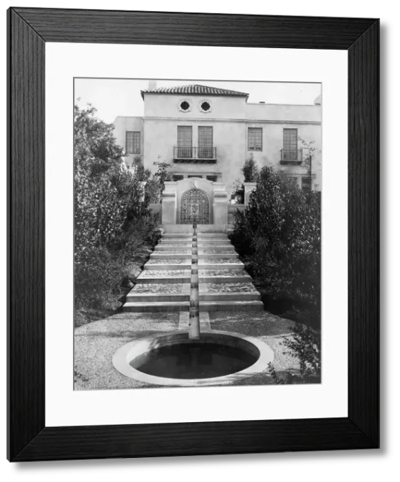 Framed Print : Pasadena, California, Mrs. Herbert Coppell home - pond at foot of long stairway leading... 1917. Creator: Frances Benjamin Johnston