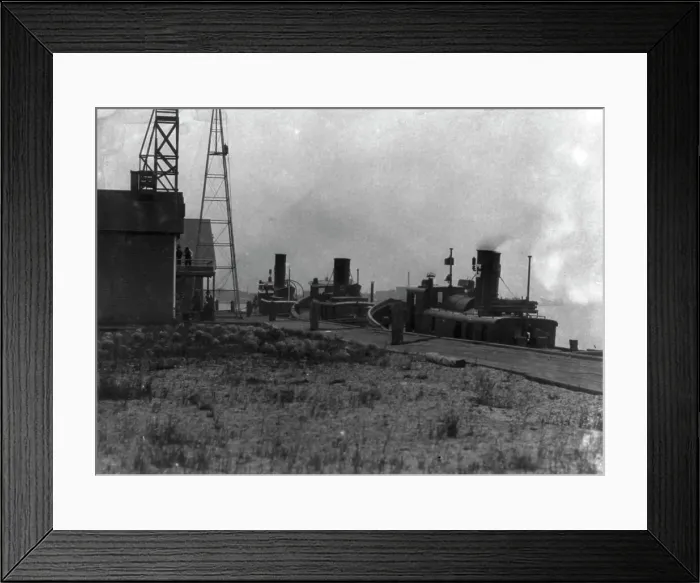 Framed Print : Tug boats tied to dock, Duluth, Minnesota, 1903. Creator: Frances Benjamin Johnston Framed Print : Tug boats tied to dock, Duluth, Minnesota, 1903. Creator: Frances Benjamin Johnston
