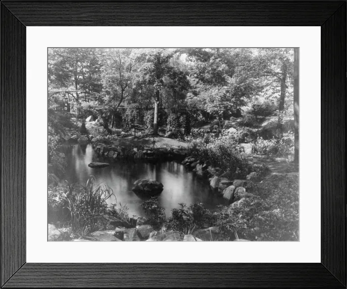 Framed Print : Pool in garden of estate of George F. Baker, Tuxedo, New York, c1915. Creator: Frances Benjamin Johnston Framed Print : Pool in garden of estate of George F. Baker, Tuxedo, New York, c1915. Creator: Frances Benjamin Johnston