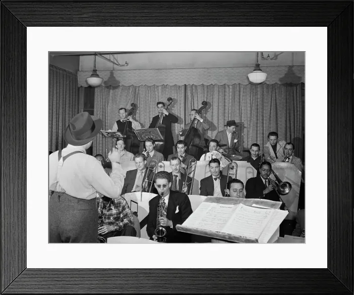 Framed Print : Portrait of Brick Fleagle, Dick Newman, Dick Romoff, Ralph Tressel, Gordon Heidrick, Herbie... 1947 Creator: William Paul Gottlieb Framed Print : Portrait of Brick Fleagle, Dick Newman, Dick Romoff, Ralph Tressel, Gordon Heidrick, Herbie... 1947 Creator: William Paul Gottlieb
