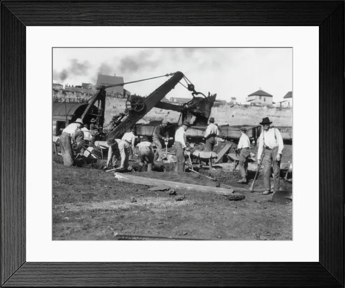 Framed Print : Miners at work on the Mesabi Range in northeast Minnesota, 1903. Creator: Frances Benjamin Johnston Framed Print : Miners at work on the Mesabi Range in northeast Minnesota, 1903. Creator: Frances Benjamin Johnston