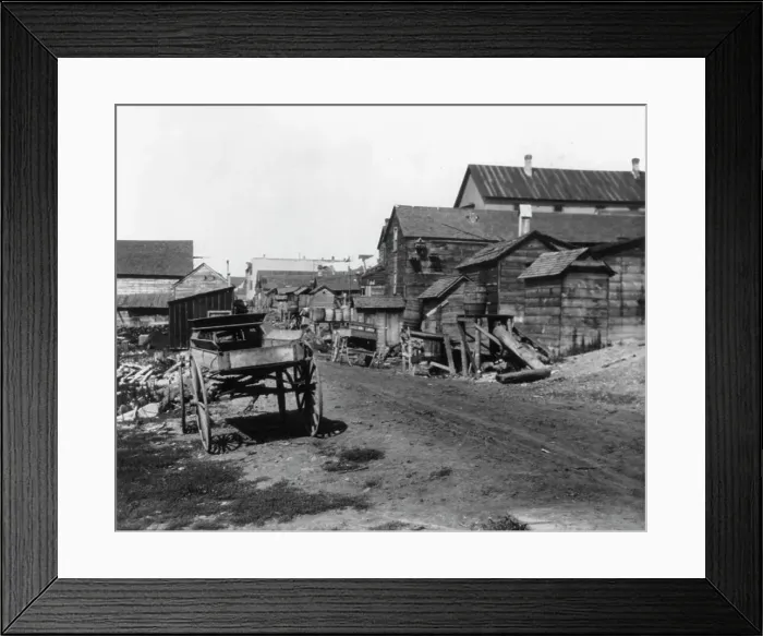 Framed Print : Buildings, etc. adjacent to a Mesabi Range mine in northeast Minnesota, 1903. Creator: Frances Benjamin Johnston Framed Print : Buildings, etc. adjacent to a Mesabi Range mine in northeast Minnesota, 1903. Creator: Frances Benjamin Johnston