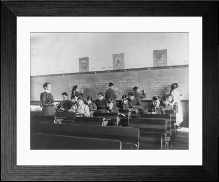 Framed Print : Carlisle Indian School, Carlisle, Pa. Class in English or penmanship, 1901. Creator: Frances Benjamin Johnston Framed Print : Carlisle Indian School, Carlisle, Pa. Class in English or penmanship, 1901. Creator: Frances Benjamin Johnston