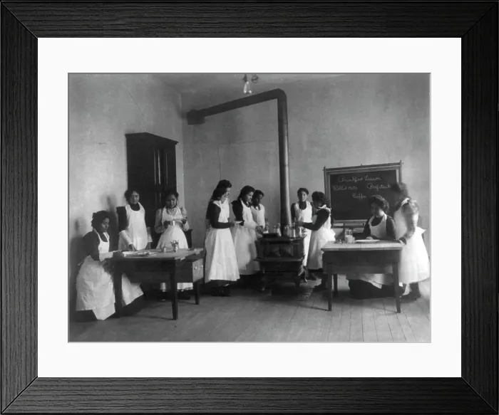 Framed Print : Breakfast lesson in home economics class for women. Carlisle Indian School, Pa. 1901. Creator: Frances Benjamin Johnston Framed Print : Breakfast lesson in home economics class for women. Carlisle Indian School, Pa. 1901. Creator: Frances Benjamin Johnston