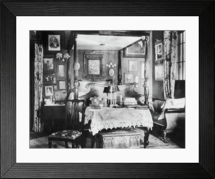 Framed Print : Bedroom, Mrs. Phoebe Apperson Hearst's home, Pleasanton, California, 1920s. Creator: Frances Benjamin Johnston Framed Print : Bedroom, Mrs. Phoebe Apperson Hearst's home, Pleasanton, California, 1920s. Creator: Frances Benjamin Johnston