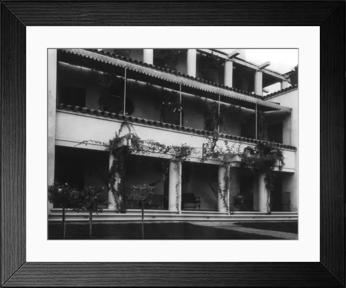 Framed Print : Verandah, Mrs. Phoebe Apperson Hearst's home, Pleasanton, California, 1920s. Creator: Frances Benjamin Johnston Framed Print : Verandah, Mrs. Phoebe Apperson Hearst's home, Pleasanton, California, 1920s. Creator: Frances Benjamin Johnston