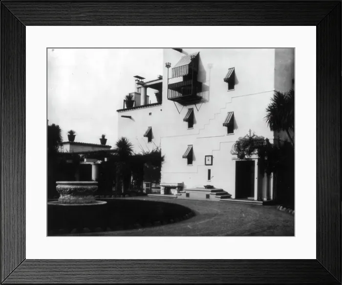 Framed Print : Exterior front, Mrs. Phoebe Apperson Hearst's home, Pleasanton, California, 1920s. Creator: Frances Benjamin Johnston Framed Print : Exterior front, Mrs. Phoebe Apperson Hearst's home, Pleasanton, California, 1920s. Creator: Frances Benjamin Johnston