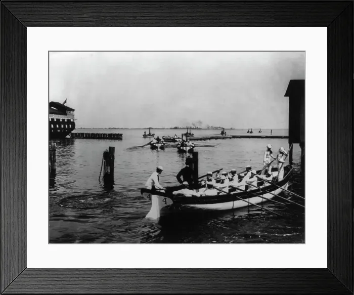 Framed Print : U.S. Naval Academy, Annapolis: cutter drill, under oars, (1902?). Creator: Frances Benjamin Johnston Framed Print : U.S. Naval Academy, Annapolis: cutter drill, under oars, (1902?). Creator: Frances Benjamin Johnston