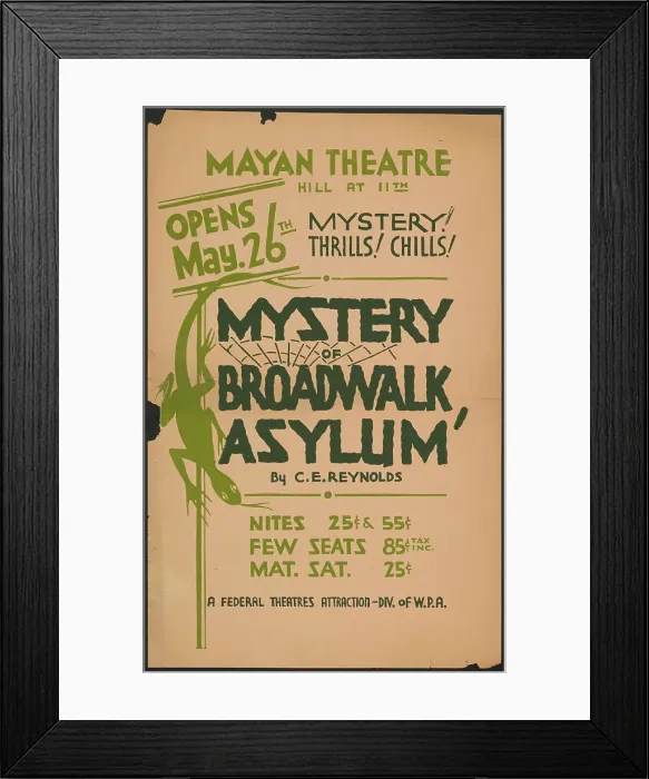 Framed Print : Mystery of Broadwalk Asylum, Los Angeles, [193-]. Creator: Unknown