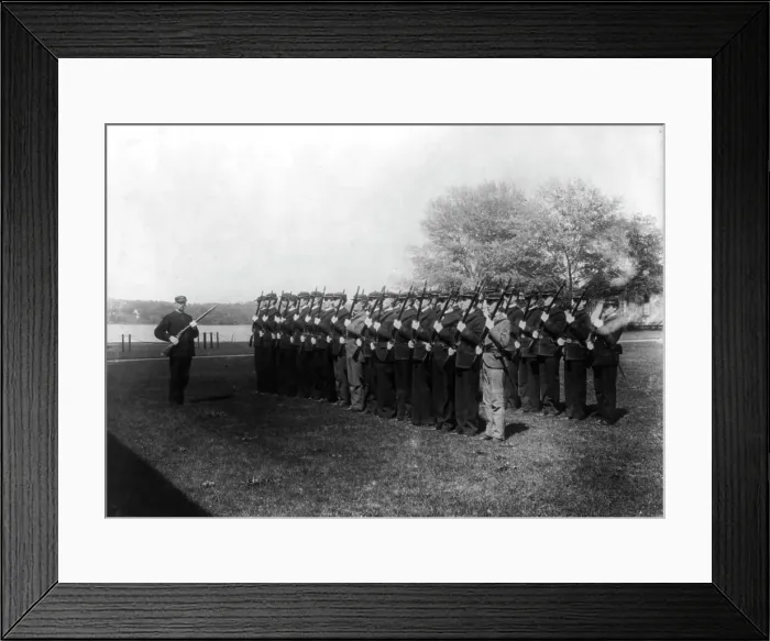 Framed Print : U.S. Naval Academy, Annapolis: the awkward squad, cadets just entering, (1902?). Creator: Frances Benjamin Johnston Framed Print : U.S. Naval Academy, Annapolis: the awkward squad, cadets just entering, (1902?). Creator: Frances Benjamin Johnston