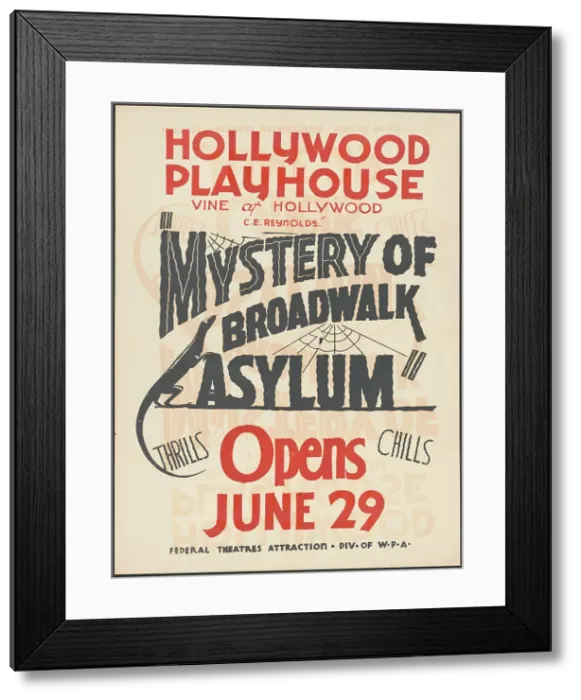 Framed Print : Mystery of Broadwalk Asylum, Los Angeles, [193-]. Creator: Unknown