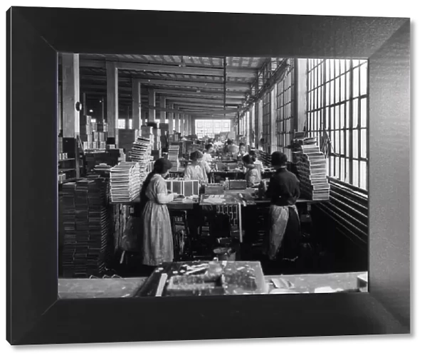 Wooden Box Industry: women in work room of box factory, c1910. Creator: Frances Benjamin Johnston