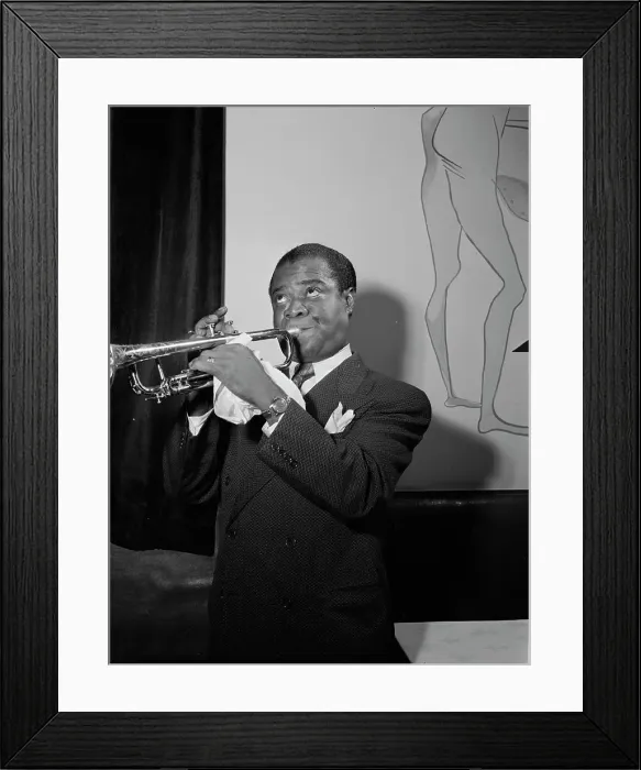 Framed Print : Portrait of Louis Armstrong, 1938. Creator: William Paul Gottlieb