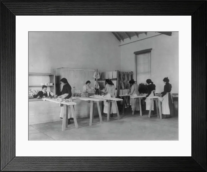 Framed Print : Classroom scenes at Carlisle, Pa. Indian School. Ironing; women students, 1901. Creator: Frances Benjamin Johnston Framed Print : Classroom scenes at Carlisle, Pa. Indian School. Ironing; women students, 1901. Creator: Frances Benjamin Johnston