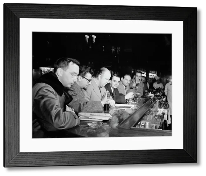 Framed Print : Portrait of Eddie Sauter, George Handy, Edwin A. Finckel, Ralph...Museum of Modern Art, N.Y. 1947. Creator: William Paul Gottlieb Framed Print : Portrait of Eddie Sauter, George Handy, Edwin A. Finckel, Ralph...Museum of Modern Art, N.Y. 1947. Creator: William Paul Gottlieb