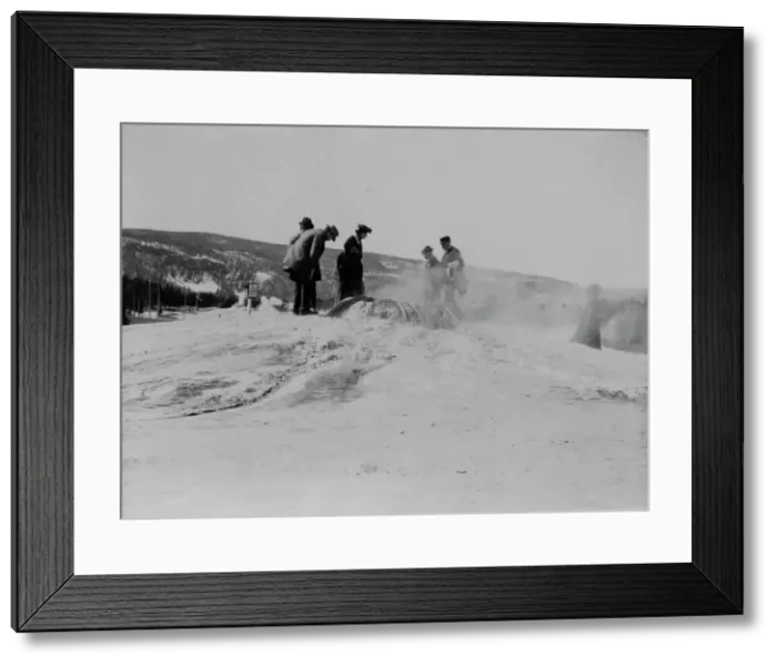 Framed Print : A group of tourists explore a geyser in the Upper Geyser Basin in Yellowstone National Park, 1903. Creator: Frances Benjamin Johnston Framed Print : A group of tourists explore a geyser in the Upper Geyser Basin in Yellowstone National Park, 1903. Creator: Frances Benjamin Johnston