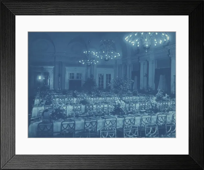 Framed Print : Willard Hotel dining room prepared for banquet, between 1901 and 1910. Creator: Frances Benjamin Johnston Framed Print : Willard Hotel dining room prepared for banquet, between 1901 and 1910. Creator: Frances Benjamin Johnston