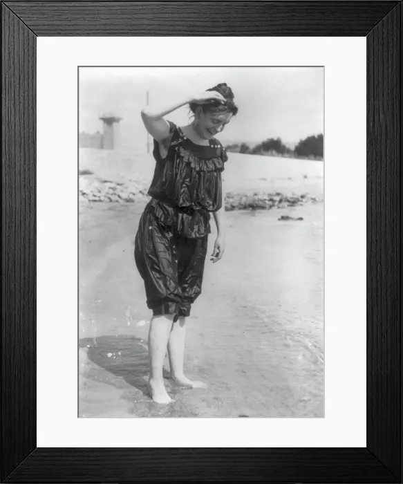 Framed Print : Frances Benjamin Johnston, standing in surf in wet bathing suit, n.d.. Creator: Frances Benjamin Johnston Framed Print : Frances Benjamin Johnston, standing in surf in wet bathing suit, n.d.. Creator: Frances Benjamin Johnston