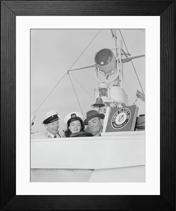 Framed Print : Portrait of Cliff Edwards, Betty Brewer, and Frank...Ukelele Lady (yacht), Hudson River, N.Y. 1947. Creator: William Paul Gottlieb Framed Print : Portrait of Cliff Edwards, Betty Brewer, and Frank...Ukelele Lady (yacht), Hudson River, N.Y. 1947. Creator: William Paul Gottlieb