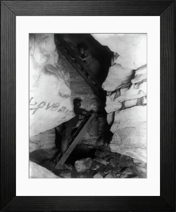 Framed Print : The Corkscrew (narrow upward passage), Mammoth Cave, Edmondson County, Kentucky, c1891. Creator: Frances Benjamin Johnston. The Corkscrew (narrow upward passage), Mammoth Cave, Edmondson County, Kentucky, c1891 Framed Print : The Corkscrew (narrow upward passage), Mammoth Cave, Edmondson County, Kentucky, c1891. Creator: Frances Benjamin Johnston. The Corkscrew (narrow upward passage), Mammoth Cave, Edmondson County, Kentucky, c1891