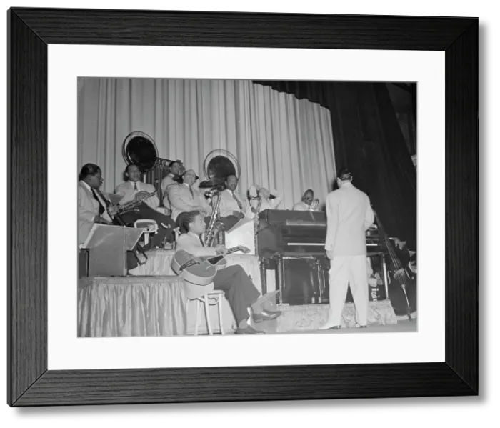 Framed Print : Portrait of Duke Ellington, Junior Raglin, Juan Tizol...Howard Theater(?), Washington, D.C. 1938. Creator: William Paul Gottlieb Framed Print : Portrait of Duke Ellington, Junior Raglin, Juan Tizol...Howard Theater(?), Washington, D.C. 1938. Creator: William Paul Gottlieb