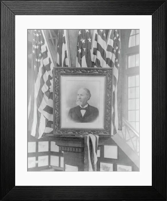 Framed Print : James Wilson, 1857-1932; photo of flag-decked framed bust portr. facing left, n.d.. Creator: Frances Benjamin Johnston Framed Print : James Wilson, 1857-1932; photo of flag-decked framed bust portr. facing left, n.d.. Creator: Frances Benjamin Johnston