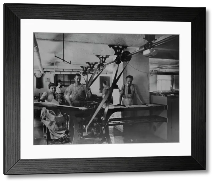 Framed Print : Workers in the postage stamp gumming and drying room in the Stamp Division... ca 1895. Creator: Frances Benjamin Johnston Framed Print : Workers in the postage stamp gumming and drying room in the Stamp Division... ca 1895. Creator: Frances Benjamin Johnston