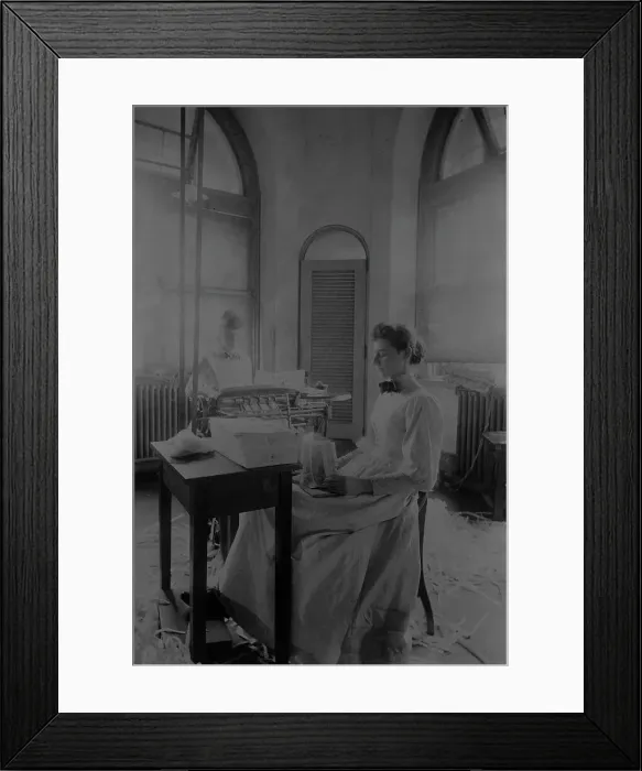 Framed Print : Women trimming and stacking currency sheets at the Bureau of Engraving & Printing, c1890. Creator: Frances Benjamin Johnston. Women trimming and stacking currency sheets at the Bureau of Engraving & Printing, c1890 Framed Print : Women trimming and stacking currency sheets at the Bureau of Engraving & Printing, c1890. Creator: Frances Benjamin Johnston. Women trimming and stacking currency sheets at the Bureau of Engraving & Printing, c1890