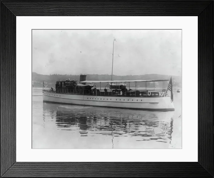 Framed Print : Unidentified yacht at Oyster Bay, L.I. N.Y. 1905; full, broadside view, 1905. Creator: Frances Benjamin Johnston Framed Print : Unidentified yacht at Oyster Bay, L.I. N.Y. 1905; full, broadside view, 1905. Creator: Frances Benjamin Johnston