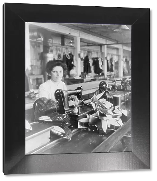 Massachusetts. Lynn. shoe factories, 1895?: a lining stitcher (woman) at work, (1895?). Creator: Frances Benjamin Johnston