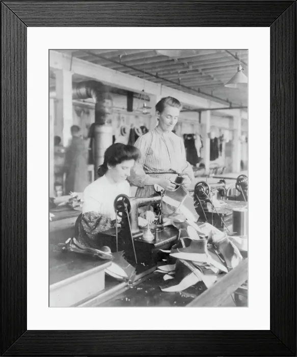 Framed Print : Massachusetts. Lynn. shoe factories, 1895?: woman operating sewing machine, (1895?). Creator: Frances Benjamin Johnston Framed Print : Massachusetts. Lynn. shoe factories, 1895?: woman operating sewing machine, (1895?). Creator: Frances Benjamin Johnston