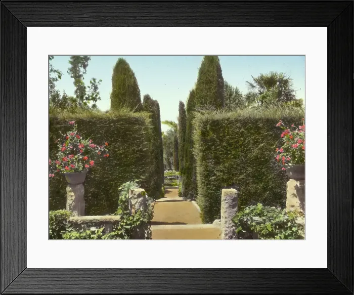 Framed Print : Glendessary, Robert Cameron Rogers house, Glendessary Lane, Santa Barbara, California, 1917. Creator: Frances Benjamin Johnston. Glendessary, Robert Cameron Rogers house, Glendessary Lane, Santa Barbara, California, 1917