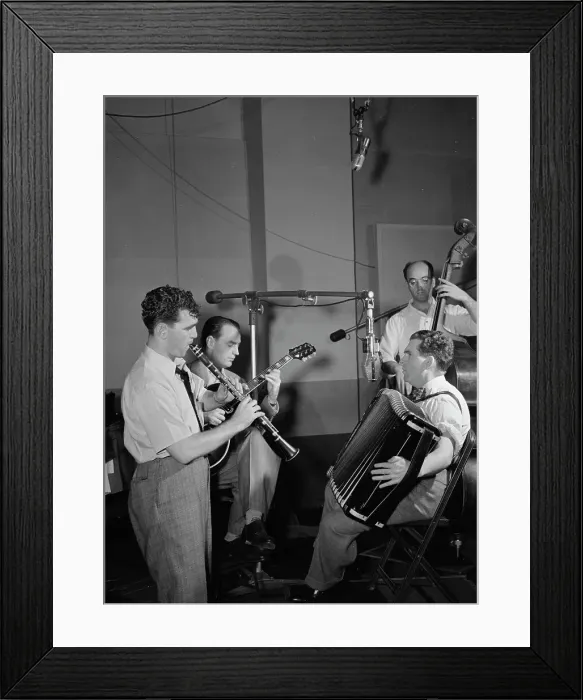 Framed Print : Portrait of Joe Mooney, Andy Fitzgerald, Gaeton (Gate) Frega, and Jack Hotop...N.Y. ca. Dec. 1946. Creator: William Paul Gottlieb Framed Print : Portrait of Joe Mooney, Andy Fitzgerald, Gaeton (Gate) Frega, and Jack Hotop...N.Y. ca. Dec. 1946. Creator: William Paul Gottlieb