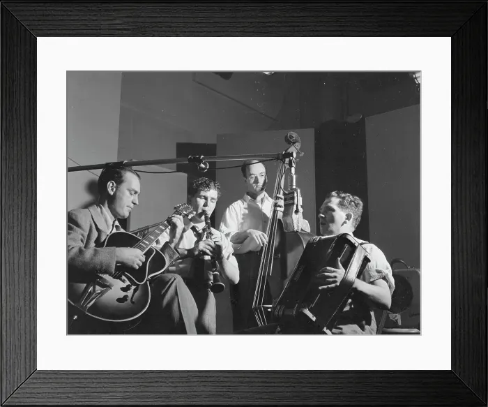 Framed Print : Portrait of Joe Mooney, Andy Fitzgerald, Gaeton (Gate) Frega, and Jack Hotop... N.Y. ca. Dec. 1946 Creator: William Paul Gottlieb Framed Print : Portrait of Joe Mooney, Andy Fitzgerald, Gaeton (Gate) Frega, and Jack Hotop... N.Y. ca. Dec. 1946 Creator: William Paul Gottlieb