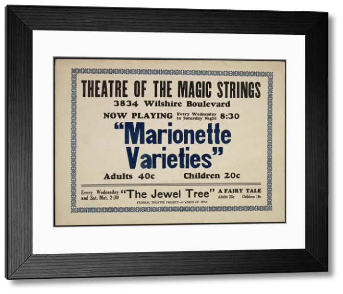Framed Print : Marionette Varieties, Los Angeles, 1937. Creator: Unknown Framed Print : Marionette Varieties, Los Angeles, 1937. Creator: Unknown