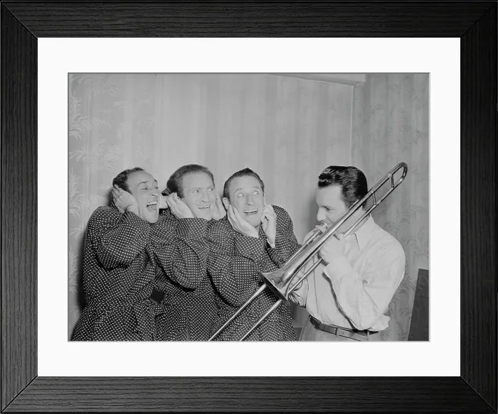 Framed Print : Portrait of Buddy Morrow and Ritz Brothers, New York, N.Y. ca. May 1947. Creator: William Paul Gottlieb Framed Print : Portrait of Buddy Morrow and Ritz Brothers, New York, N.Y. ca. May 1947. Creator: William Paul Gottlieb
