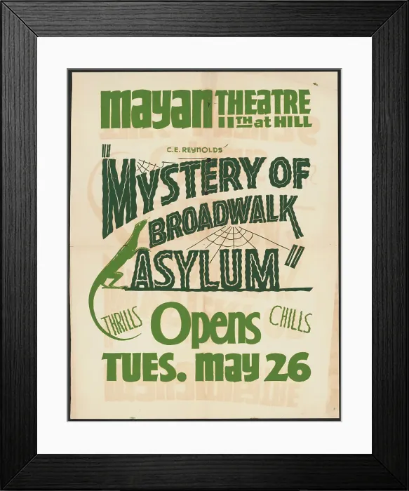 Framed Print : Mystery of Broadwalk Asylum, Los Angeles, 1938. Creator: Unknown Framed Print : Mystery of Broadwalk Asylum, Los Angeles, 1938. Creator: Unknown