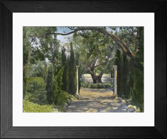 Framed Print : Arcady, George Owen Knapp house, Sycamore Canyon Road, Montecito, California, 1917. Creator: Frances Benjamin Johnston. Arcady, George Owen Knapp house, Sycamore Canyon Road, Montecito, California, 1917 Framed Print : Arcady, George Owen Knapp house, Sycamore Canyon Road, Montecito, California, 1917. Creator: Frances Benjamin Johnston. Arcady, George Owen Knapp house, Sycamore Canyon Road, Montecito, California, 1917
